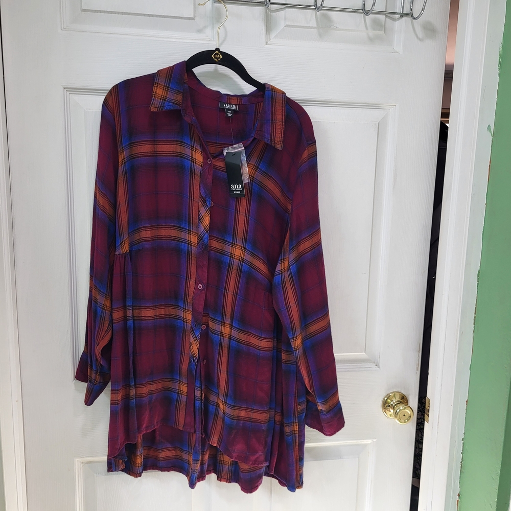 NEW Alfani Plaid Button-Up Shirt - 0X